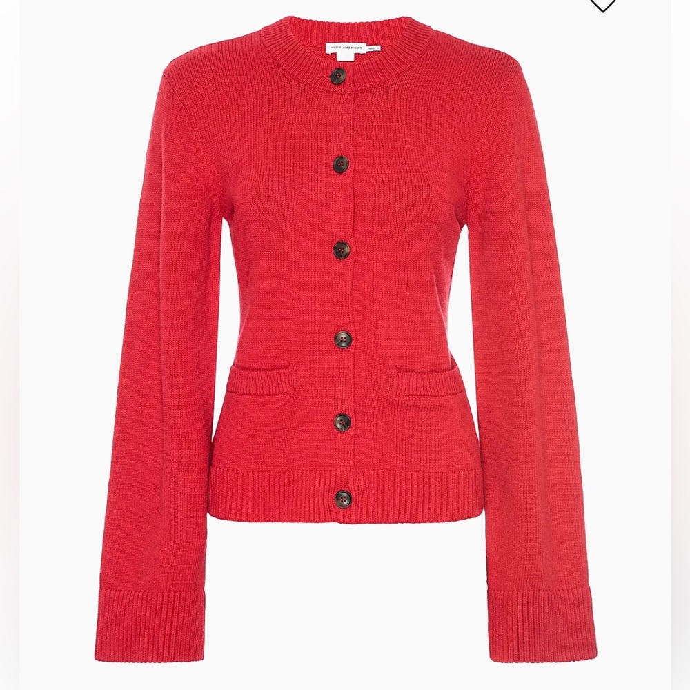 Good American Red Slouchy Button-Front Knit Cardigan in Small